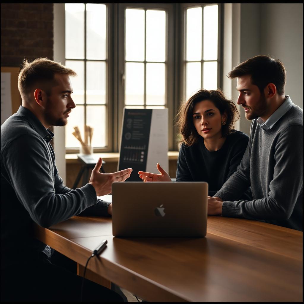 Designers reviewing a website layout on a laptop together