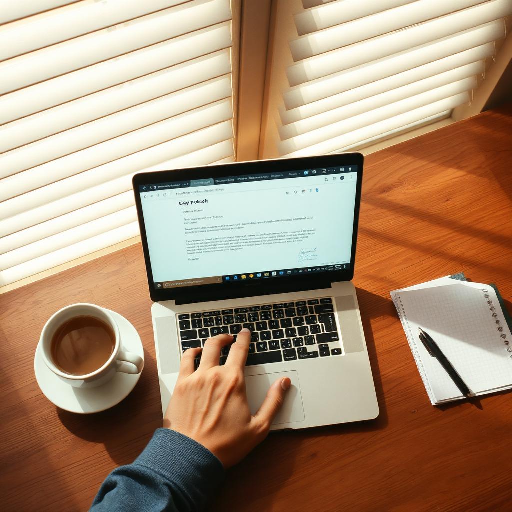 Founder replying to a customer email at a warm morning desk
